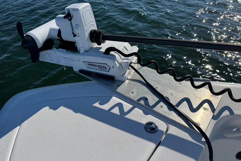 Slide: The Image of Minn Kota Terrova trolling motor on 2008 Everglades 350 Center Console boat. - 14