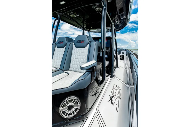 Slide: The Image of 2025 Glasstream 36 boat interior with luxury seating and modern design. - 11