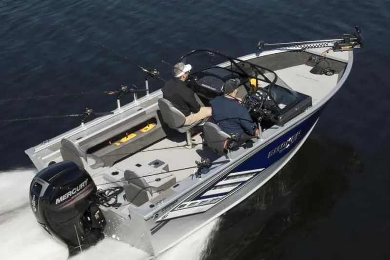Slide: The Image of Manufacturer Provided Image: 2022 Smoker Craft Ultima 182 boat on water with two people fishing. - 1