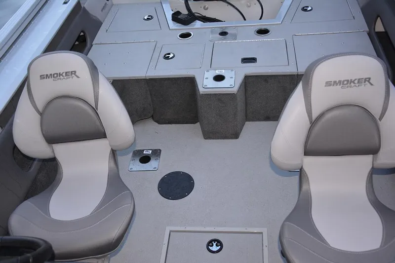 Slide: The Image of Manufacturer Provided Image: 2022 Smoker Craft Ultima 182 boat interior with two seats and storage compartments. - 8