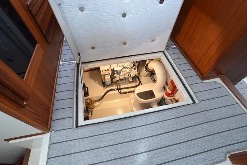 Slide: The Image of Engine compartment of 2020 American Tug 362, featuring clean layout and accessible components. - 23