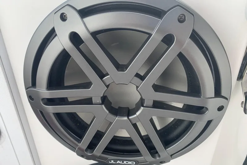 Slide: The Image of Close-up of JL Audio speaker on 2018 Everglades 355 Center Console boat. - 30