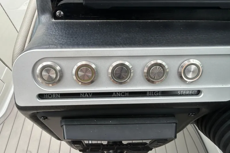 Slide: The Image of Luxurious seating in 2022 Crownline 270 XSS boat, featuring elegant upholstery and modern design. - 116