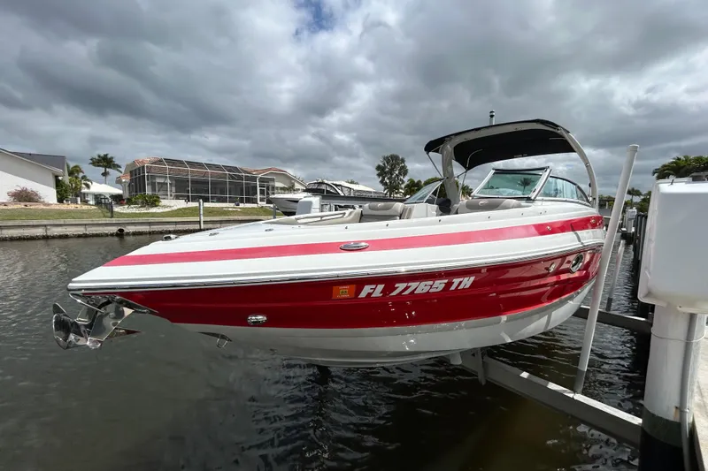 Slide: The Image of 2022 Crownline 270 XSS boat interior with spacious seating and modern design. - 16