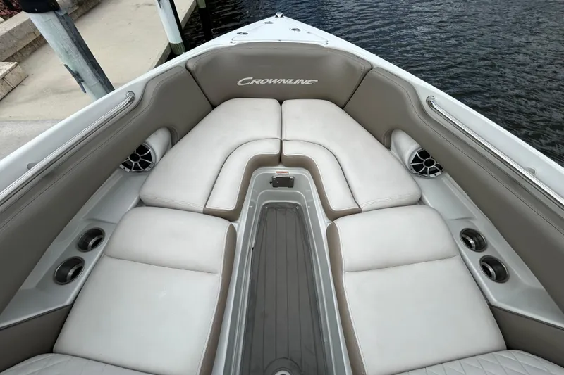 Slide: The Image of 2022 Crownline 270 XSS boat interior with luxurious seating and modern design. - 33