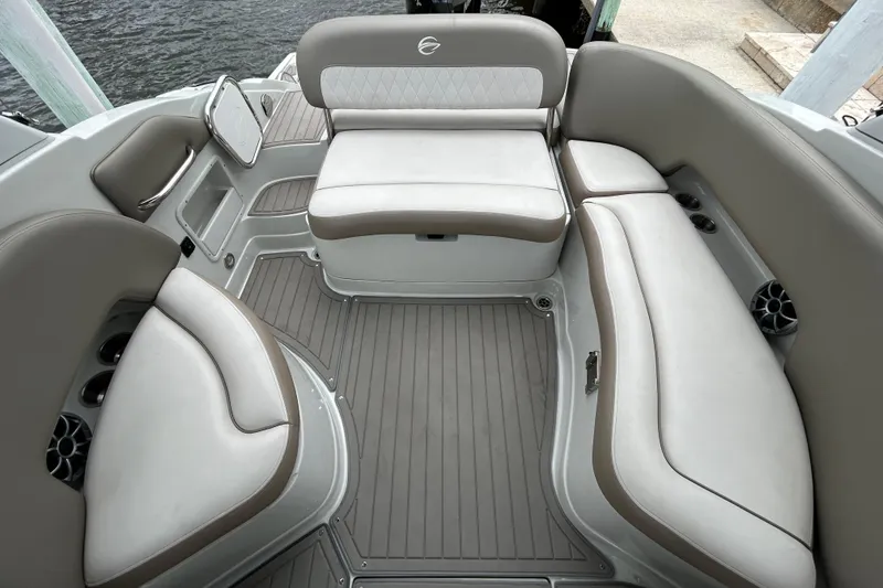 Slide: The Image of 2022 Crownline 270 XSS boat stern with seating and swim platform. - 45