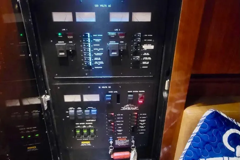 Slide: The Image of Electrical control panel on a 2005 Sea Ray 390 Sundancer yacht. - 16