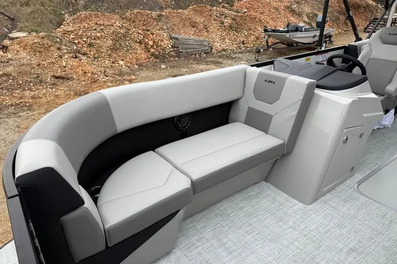 Slide: The Image of 2026 Alara 22Q boat interior with sleek seating and modern design. - 17