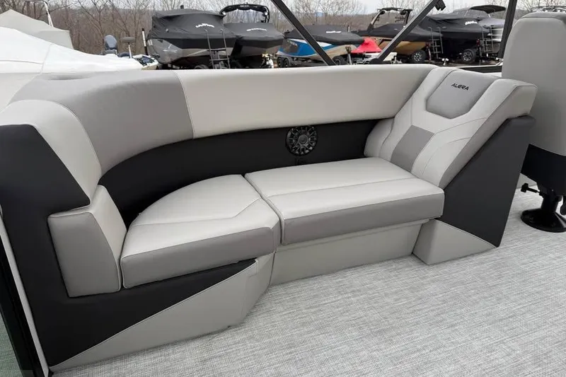 Slide: The Image of Luxurious seating in 2026 Alara 22Q boat, featuring modern design and comfortable upholstery. - 19
