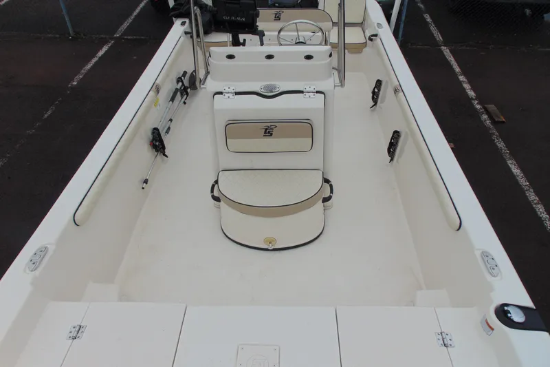 Slide: The Image of 2020 Carolina Skiff 21 LS boat interior with seating and steering console. - 13