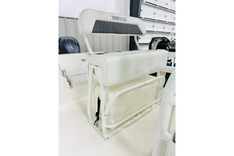 Slide: The Image of Pathfinder 2200 TRS 2026 boat seat with storage, featuring sleek white design. - 6