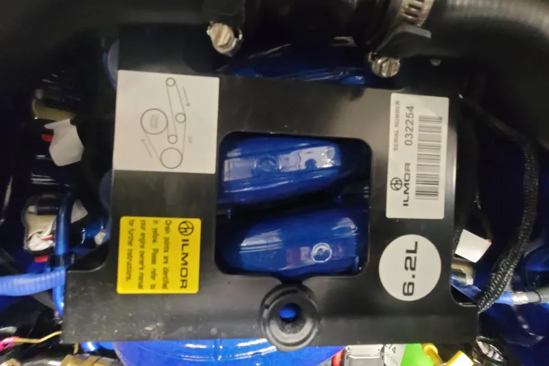 Slide: The Image of Engine compartment of 2022 MasterCraft X24 with Ilmor 6.2L engine label. - 15