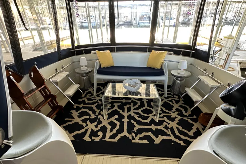 Slide: The Image of Interior of 1968 Chris-Craft 35 Commander with stylish seating and nautical decor. - 5