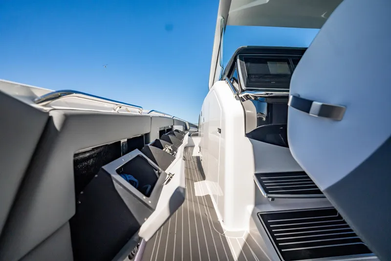 Slide: The Image of 2024 Cigarette 42' Auroris luxury boat interior with sleek design and modern features. - 53