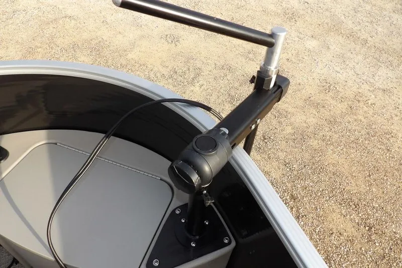 Slide: The Image of 2018 Bennington 23SF boat detail showing steering mechanism and control handle. - 19