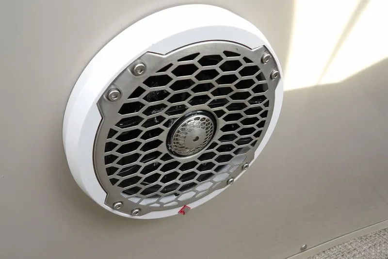 Slide: The Image of Close-up of a speaker grille on a 2018 Bennington 23SF boat. - 39