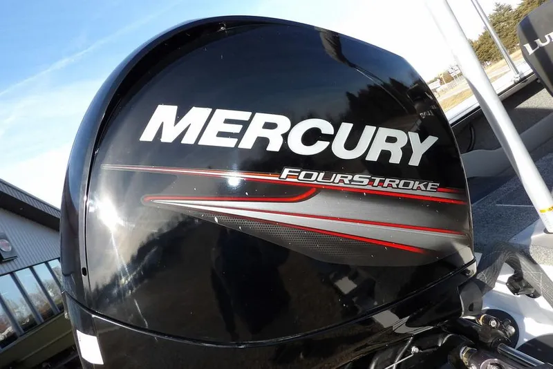 Slide: The Image of Mercury FourStroke engine on 2025 Lund 1875 Crossover XS boat, close-up view. - 39