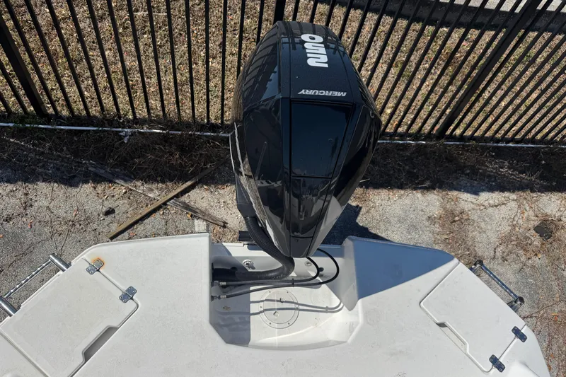 Slide: The Image of 2020 Glastron GTD 240 boat with Mercury outboard motor, viewed from above. - 5