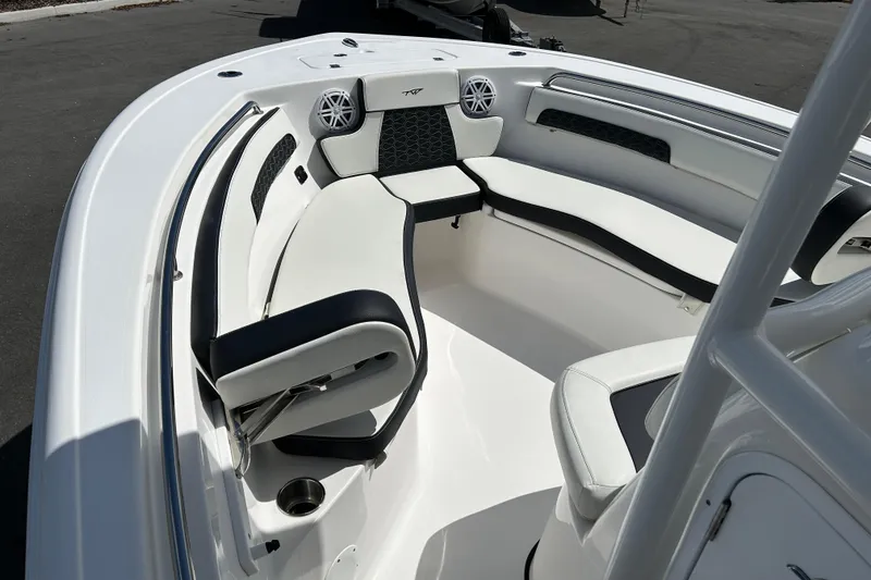 Slide: The Image of 2024 Tidewater 220 LXF boat interior with sleek seating and modern design. - 8
