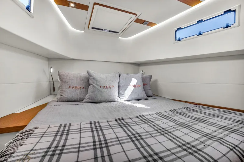 Slide: The Image of Luxurious cabin interior of 2021 Pardo Yachts 38 with cozy bedding and modern design. - 32