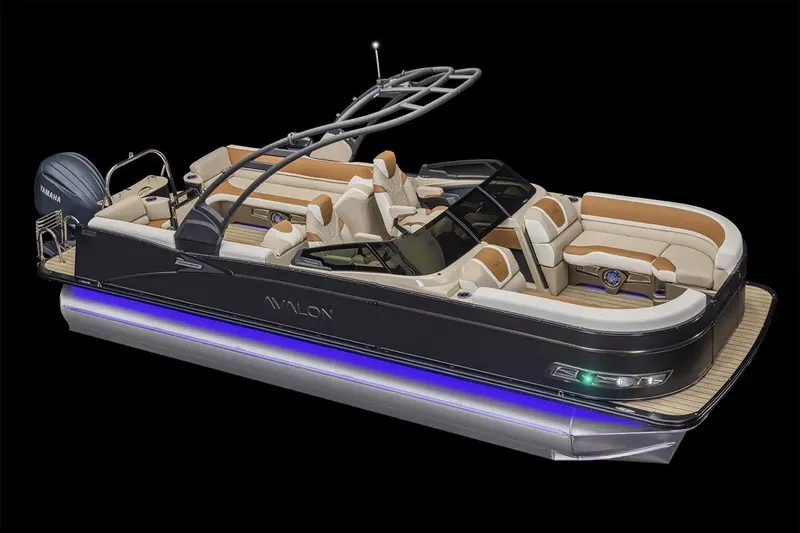 The Image of Manufacturer Provided Image: 2025 Avalon Catalina Quad Lounger Windshield pontoon boat with sleek design and ambient lighting. - 0