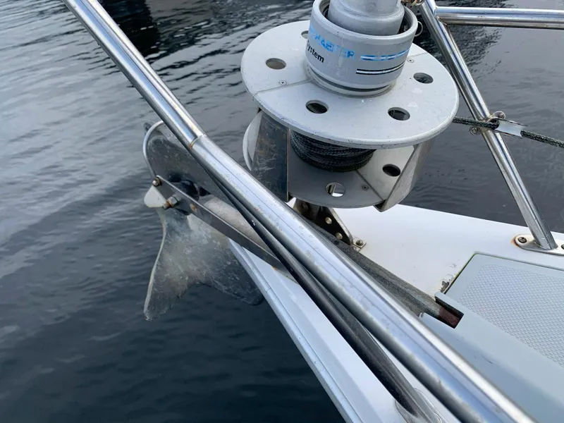 Slide: The Image of Bow of a 1992 Catalina 42 sailboat with anchor windlass. - 19