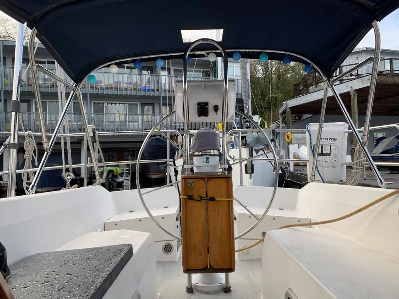 Slide: The Image of Cockpit of a 1992 Catalina 42 yacht docked at marina. - 24
