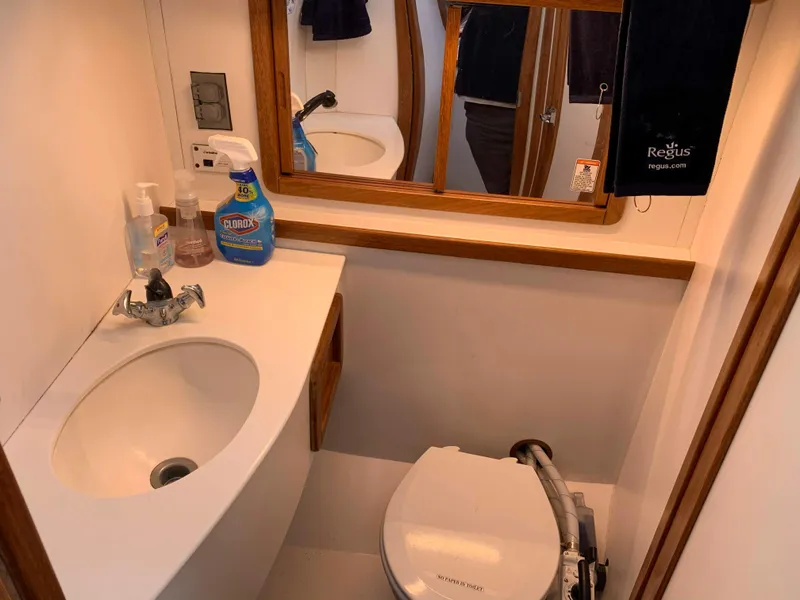 Slide: The Image of 1992 Catalina 42 yacht bathroom with sink and toilet. - 39