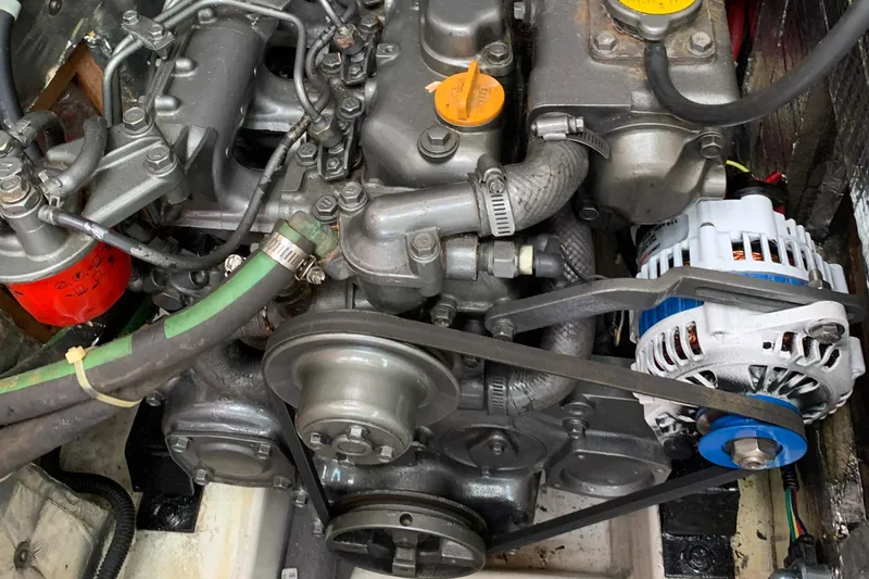 Slide: The Image of Engine of a 1992 Catalina 42 sailboat, close-up view. - 49