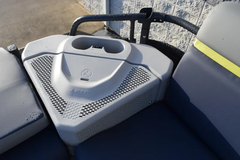 Slide: The Image of 2026 Sea-Doo Switch Cruise Limited 21 seating area with JL Audio speaker system. - 14
