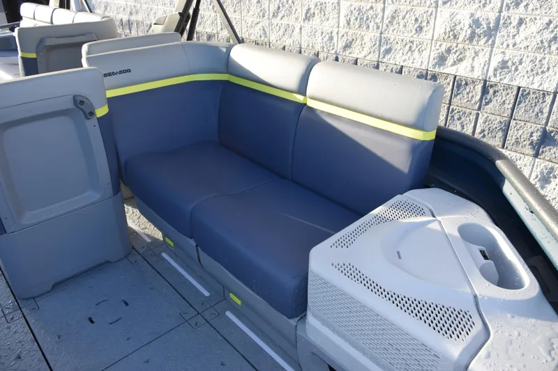 Slide: The Image of 2026 Sea-Doo Switch Cruise Limited 21 interior seating with modern design and comfort features. - 6