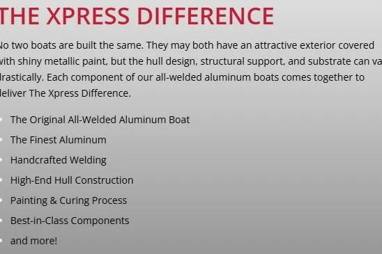 Slide: The Image of The Xpress Difference: Premium all-welded aluminum boats, finest materials, handcrafted welding, high-end construction. - 17