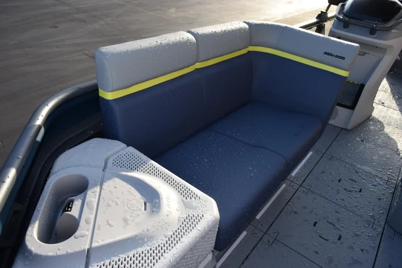 Slide: The Image of 2026 Sea-Doo Switch Cruise Limited 21 interior seating with water droplets. - 5