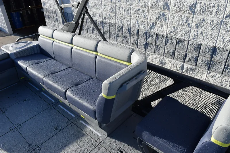 Slide: The Image of 2026 Sea-Doo Switch Cruise Limited 21 interior seating with modern design and wet upholstery. - 7