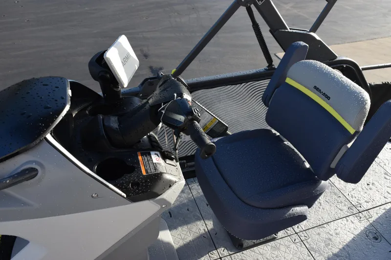 Slide: The Image of 2026 Sea-Doo Switch Cruise Limited 21 cockpit with steering and seat detail. - 9