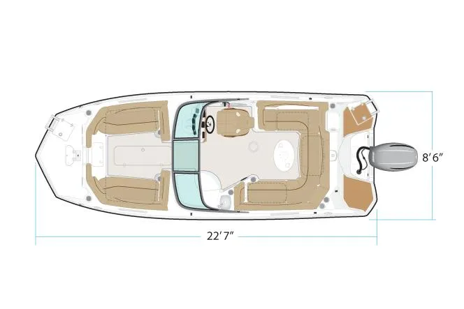 Slide: The Image of Manufacturer Provided Image: Top view of 2022 NauticStar 223 DC boat layout, 22'7 length, 8'6 beam. - 10