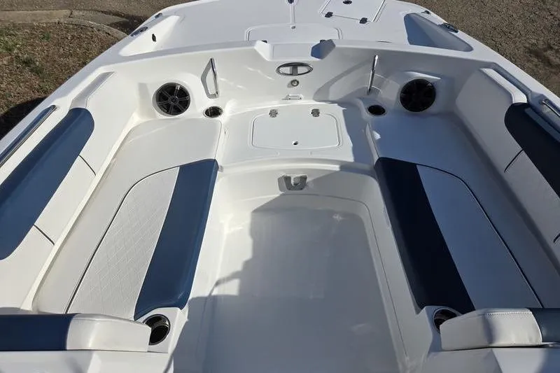 Slide: The Image of 2024 Tahoe 2150 boat interior with spacious seating and modern design. - 15