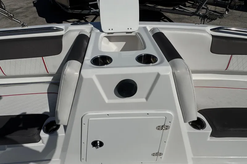 Slide: The Image of Interior of 2023 Tahoe 1950 boat with seating and cup holders. - 15