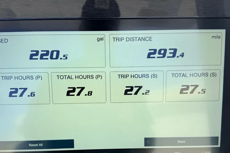 Slide: The Image of Display screen showing fuel usage and trip data for 2022 Regulator 28 boat. - 22