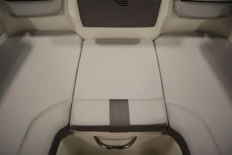 Slide: The Image of 2024 Bayliner 2050 DX interior seating with white and gray upholstery. - 14