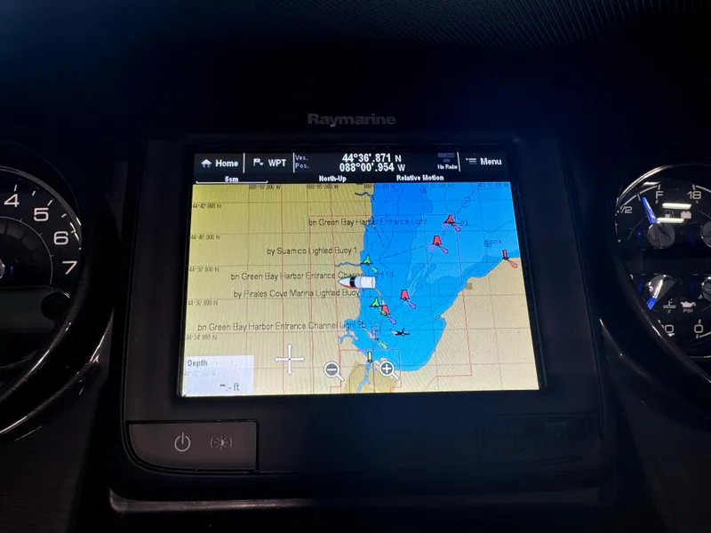 Slide: The Image of Raymarine navigation display on 2018 Monterey 258 Super Sport boat dashboard. - 18
