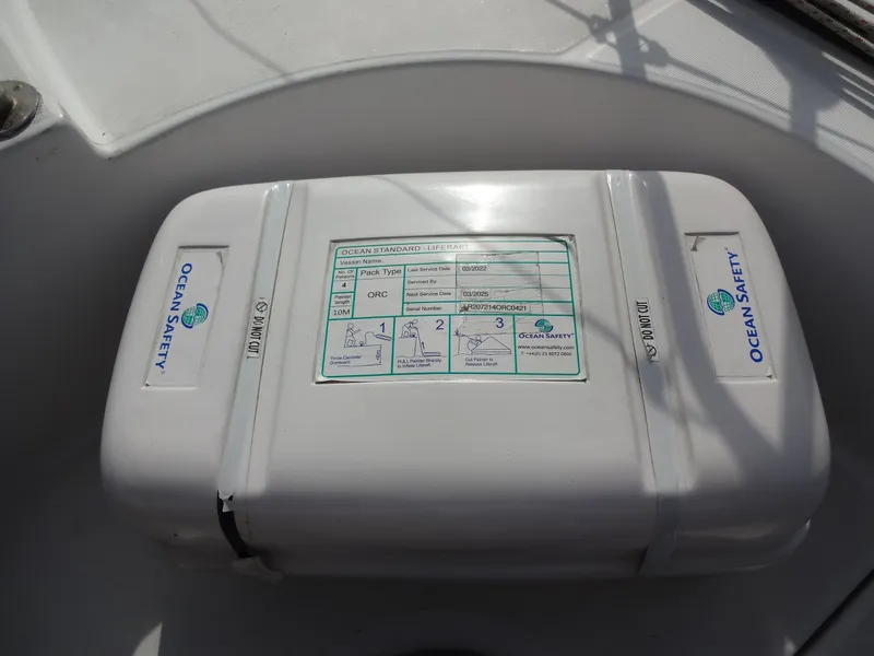 Slide: The Image of Ocean Safety liferaft on Lagoon 410, year 2003. - 24