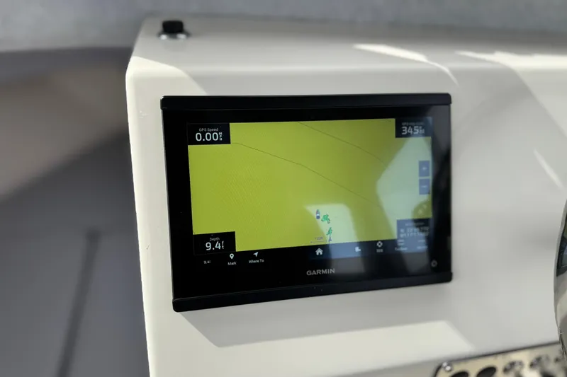 Slide: The Image of Garmin navigation display on 2023 Defiance 220 Admiral EX boat dashboard. - 30