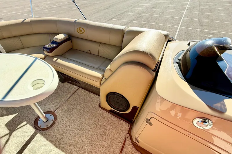 Slide: The Image of Luxurious seating area on 2014 South Bay 724 E DLX TT pontoon boat. - 16
