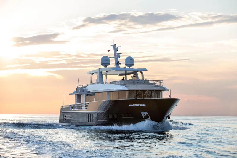 Slide: The Image of Luxury yacht Alpha Alfresco 125, 2020 model, cruising at sunset. - 3