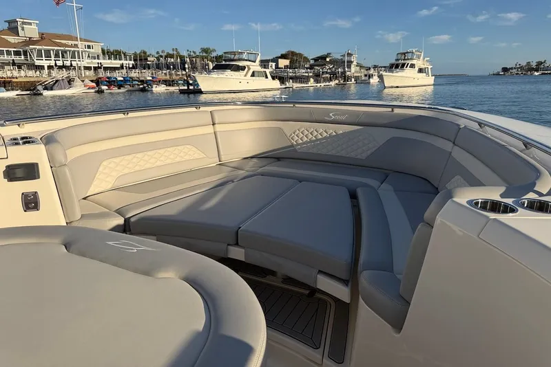 Slide: The Image of Luxurious interior of the 2023 Scout 330 LXF yacht. - 23