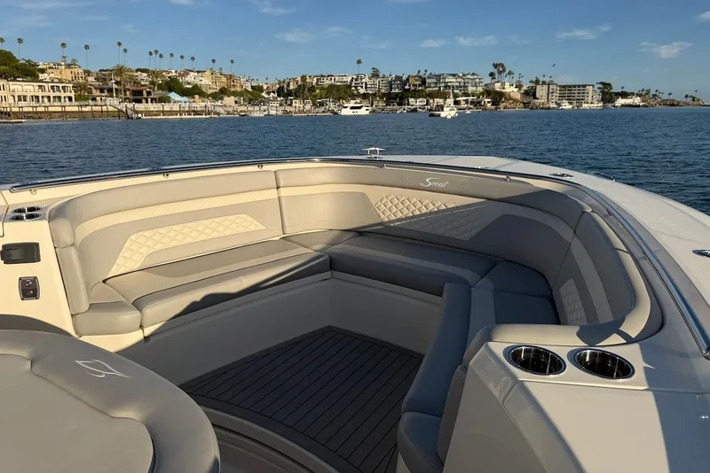 Slide: The Image of Luxurious interior of the 2023 Scout 330 LXF yacht. - 24