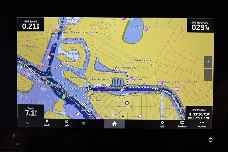 Slide: The Image of GPS map display on a 2023 Scout 330 LXF boat. - 44
