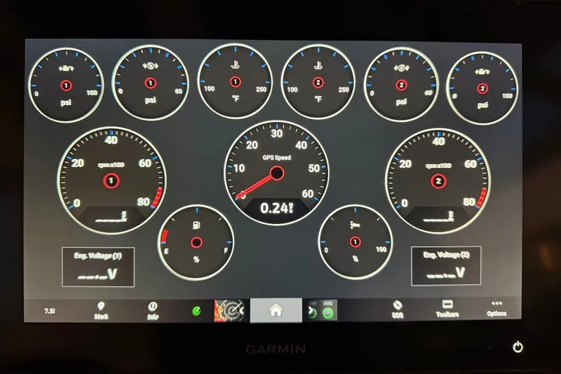Slide: The Image of Garmin display with instrument gauges in 2023 Scout 330 LXF. - 45