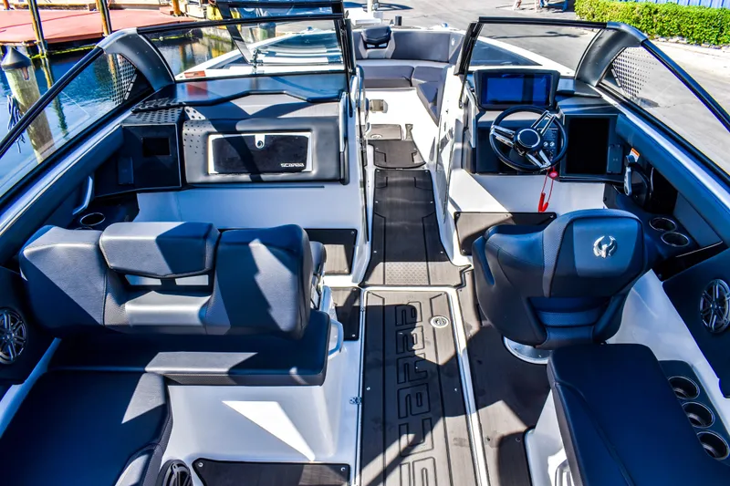 Slide: The Image of Interior of 2024 Scarab 285 ID boat with stylish seating. - 6